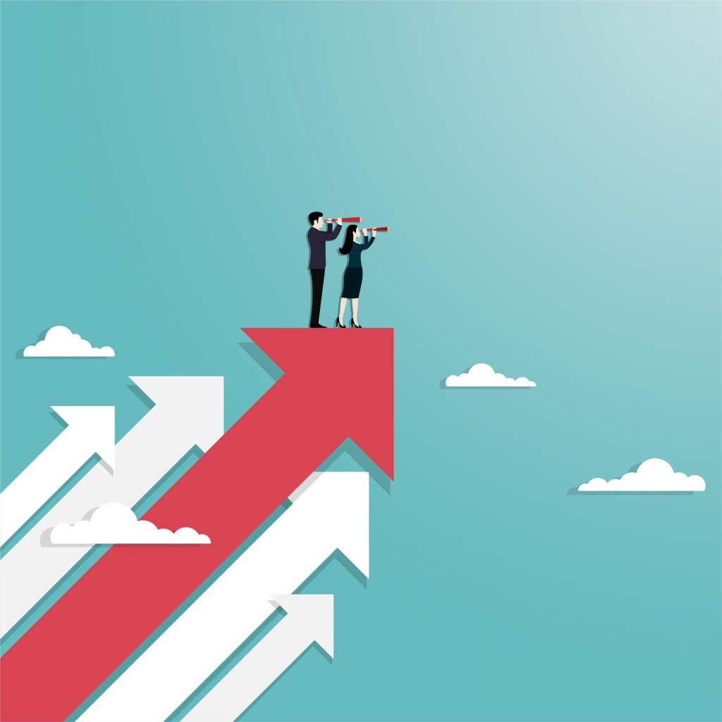 man and woman on arrow pointing up